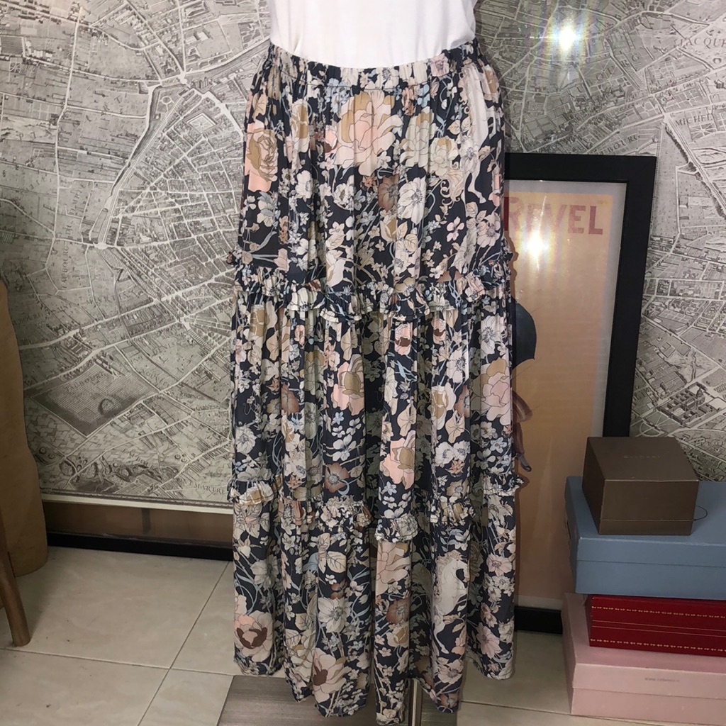 Spell & The Gypsy Collective Floral Maxi Skirt - Black And Cream Size M/L